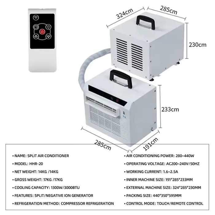 Unité de refroidissement portable de type split avec télécommande, puissance de 3000 BTU, climatiseu