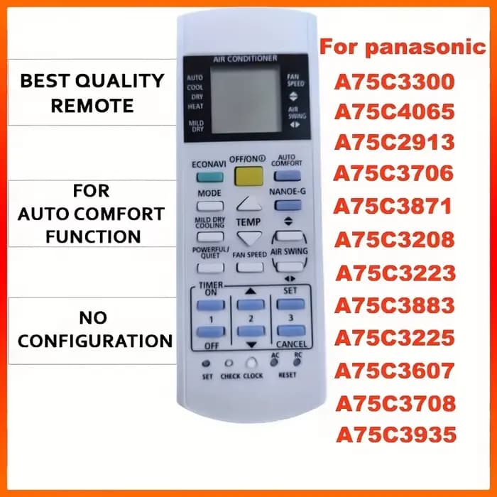 Télécommande compatible avec les modèles de climatiseur Panasonic A75C3300 A75C3208 A75C3706 A75C370