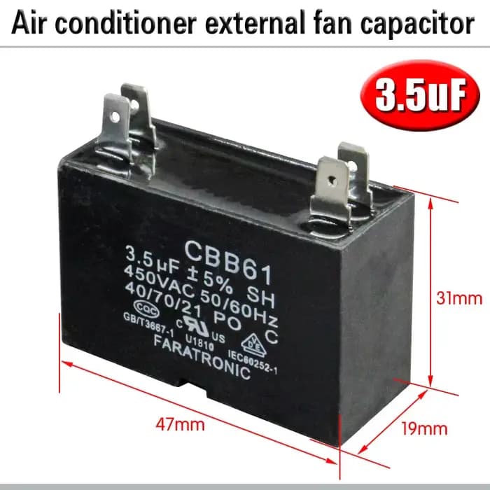 Condensateur de démarrage de ventilateur externe de climatiseur 1.5/2/2.5/3/3.5/4/5/6/8uF 450V