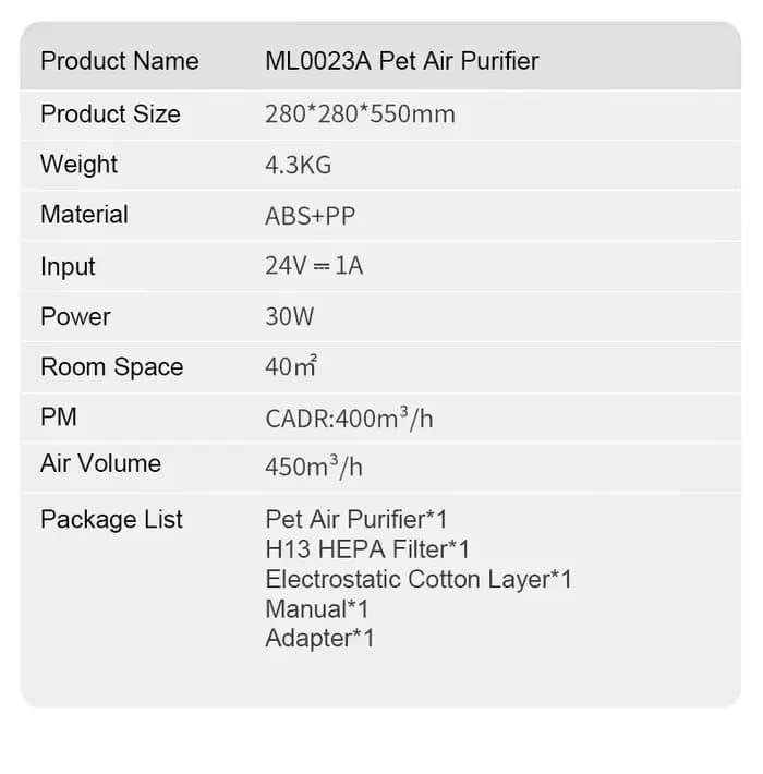 Purificateur d'air en plastique de luxe 450m/h pour chats chiens élimination formaldéhyde purification anions absorption poils animaux occasionnelle usage maison confortable