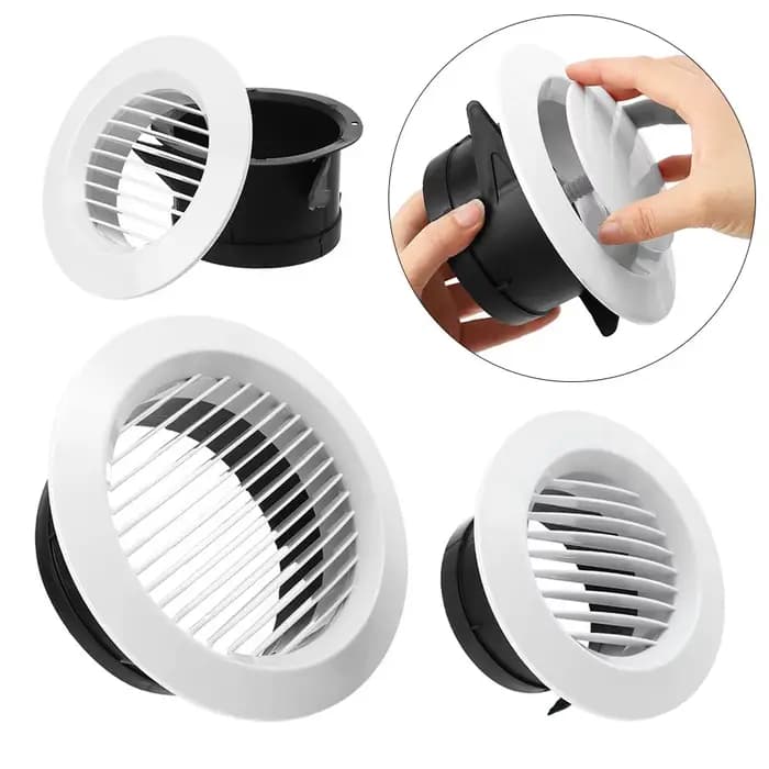 Grille d'aération blanche moderne avec quatre types de couvercles d'aération, conduit rond, diverses saillies pour facilité d'installation et de nettoyage, 100mm et 150mm pour ventilation efficace et amélioration de la qualité de l'air à la maison