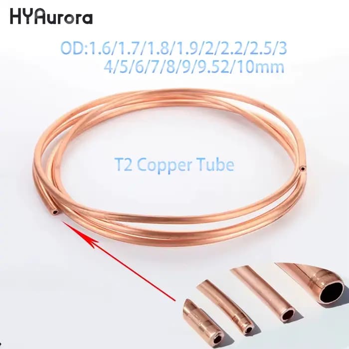 Bobine de Tube en cuivre souple, tuyau en cuivre pur OD 1.6/2/3/5/6/8/10mm pour le refroidissement d
