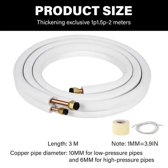 Nouveau tuyau de raccordement isolé en cuivre et aluminium de 3 m, 1/4'' 3/8'', pour climatiseur, av