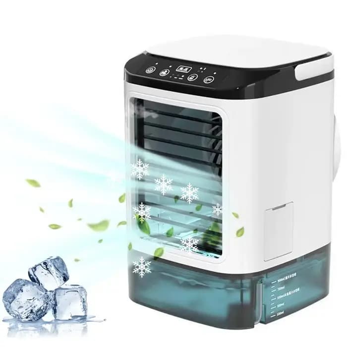 Refroidisseur d'air personnel évaporatif avec lumière d'ambiance colorée et compartiment à glace pour bureau et voyage occasions estivales et chaudes
