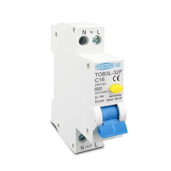 Disjoncteur différentiel automatique RCBO 1P+N 6KA 18MM 230V 50/60Hz avec protection contre les surintensités et les fuites de courant