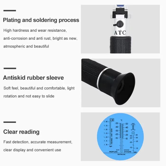 Réfractomètre Antigel 4 en 1 Testeur de Liquide de Refroidissement AdBlue Batterie Occasions Spéciales Entretien Véhicule
