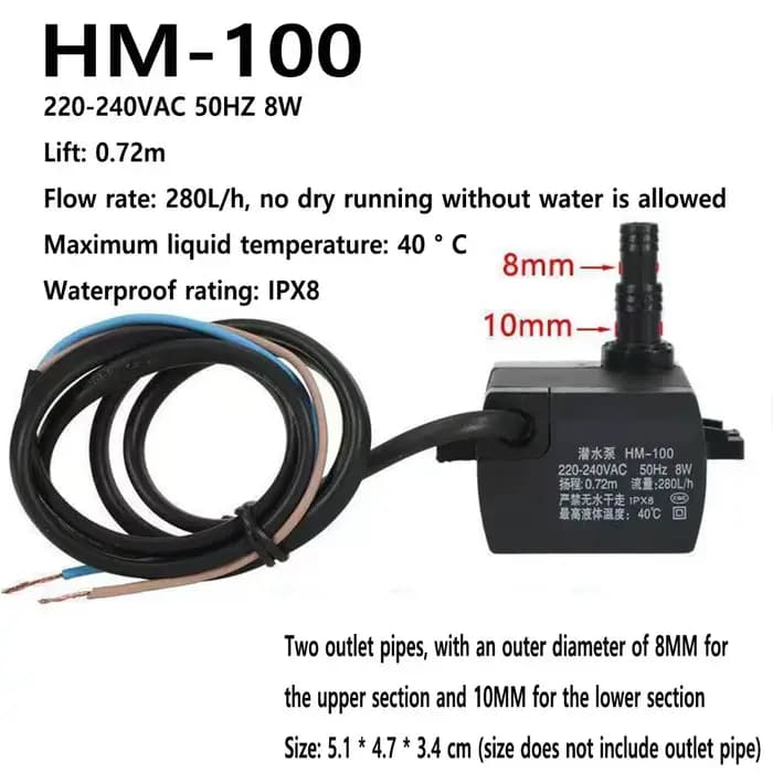 Pompe submersible universelle HM-100 pour ventilateur de climatisation 220-240VAC 50Hz 8W