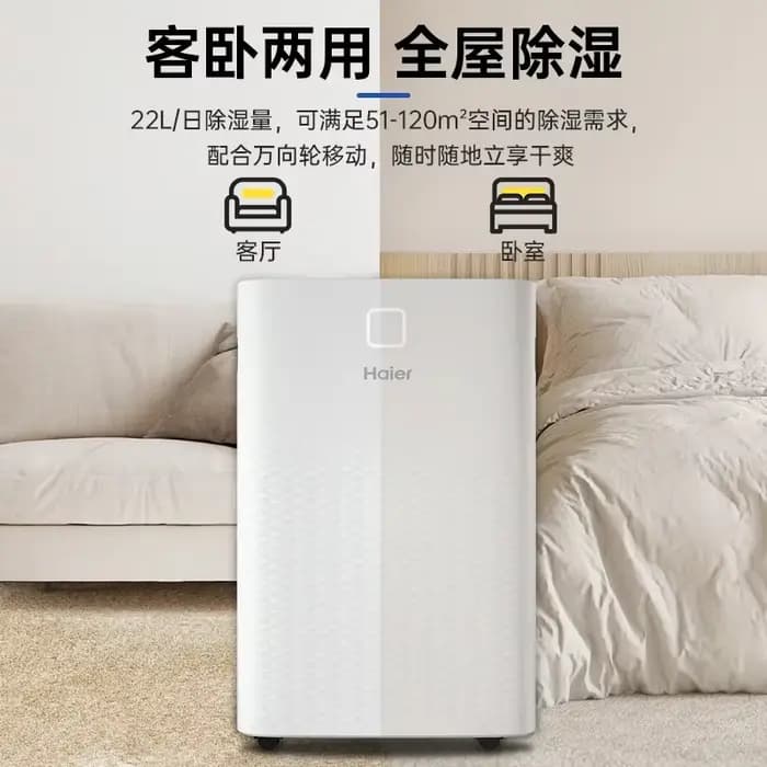 Déshumidificateur Haier 220V purificateur d'air silencieux pour humidité excessive chambre à coucher intérieure sous-sol occasionnels usage quotidien santé bien-être confort familial