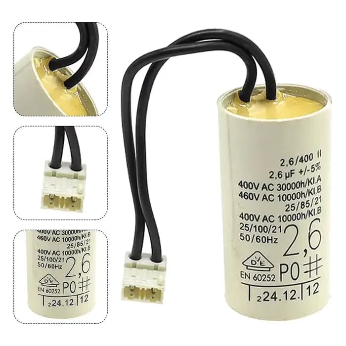 Condensateur de pompe à eau pour chaudière 2uF 2.5uF 2.6uF 3uF, en plastique et métal avec connecteur, pour moteur de circulation, montage mural - 1 pièce