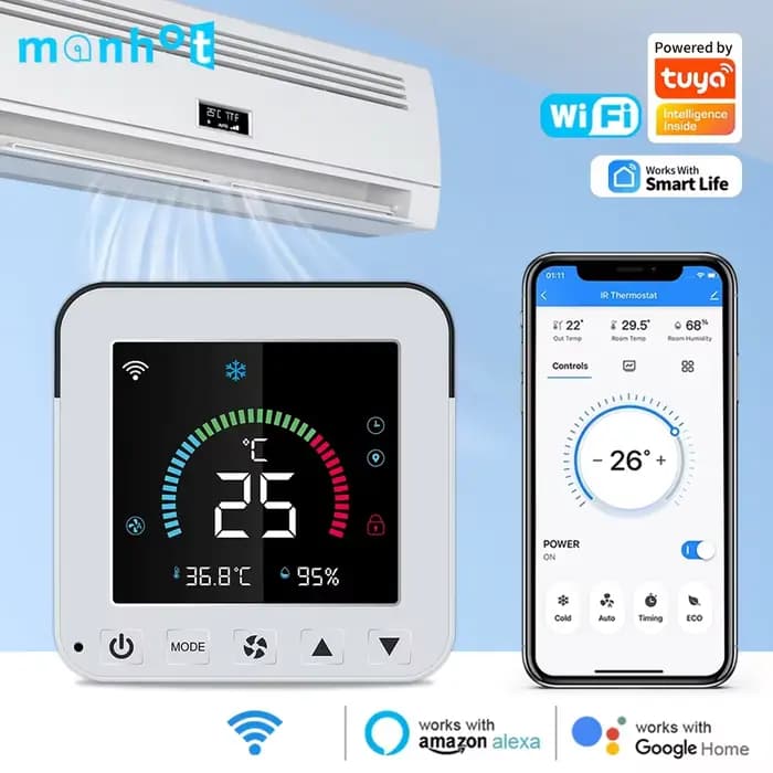 Thermostat de climatisation Wi-Fi avec contrôle à distance et gestion de température et d'humidité pour Google Assistant et Amazon Alexa