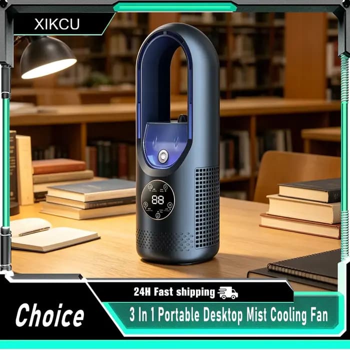 Ventilateur Rafraîchisseur d'Air Portable 3-en-1 avec Humidificateur et Veilleuse RGB