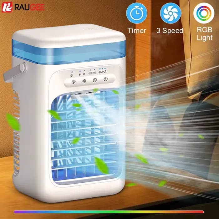 Ventilateur Climatiseur Portable 4-en-1 avec Humidificateur, Lumière LED Nocturne et Minuteur pour Maison et Bureau