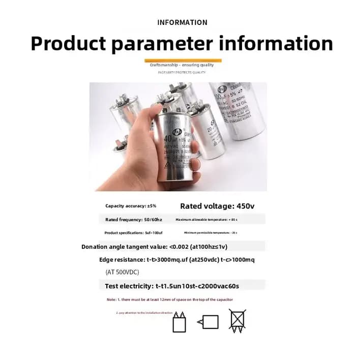 Condensateur de démarrage pour compresseur de climatisation CBB65 5/6/8/10/15/20/25UF 450V